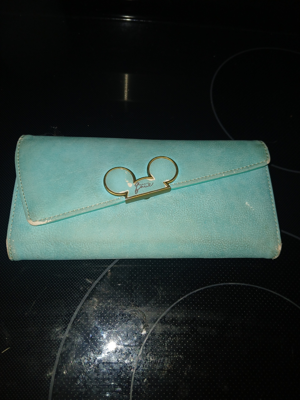 Disney Aqua Blue Wallet with Gold Mickey Accent